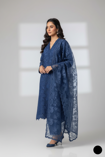 Pakistani women's blue organza A-Line shirt detail view