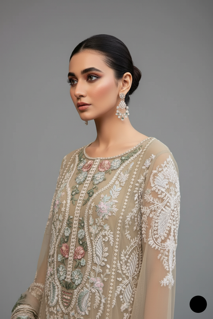 Pakistani women's skin chiffon A-Line shirt detail view