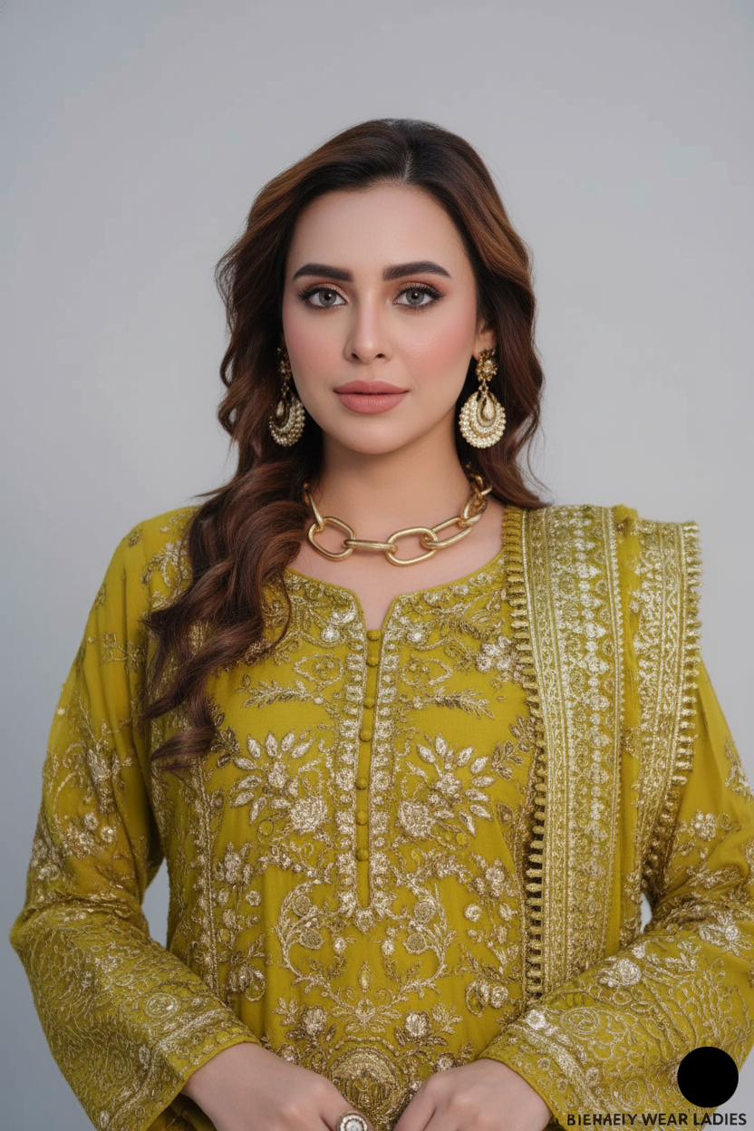 Mehndi green organza Pakistani women's straight shirt side view