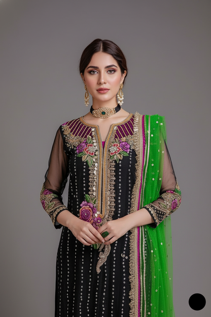 KB P232 Pakistani women's crinkle chiffon outfit back view
