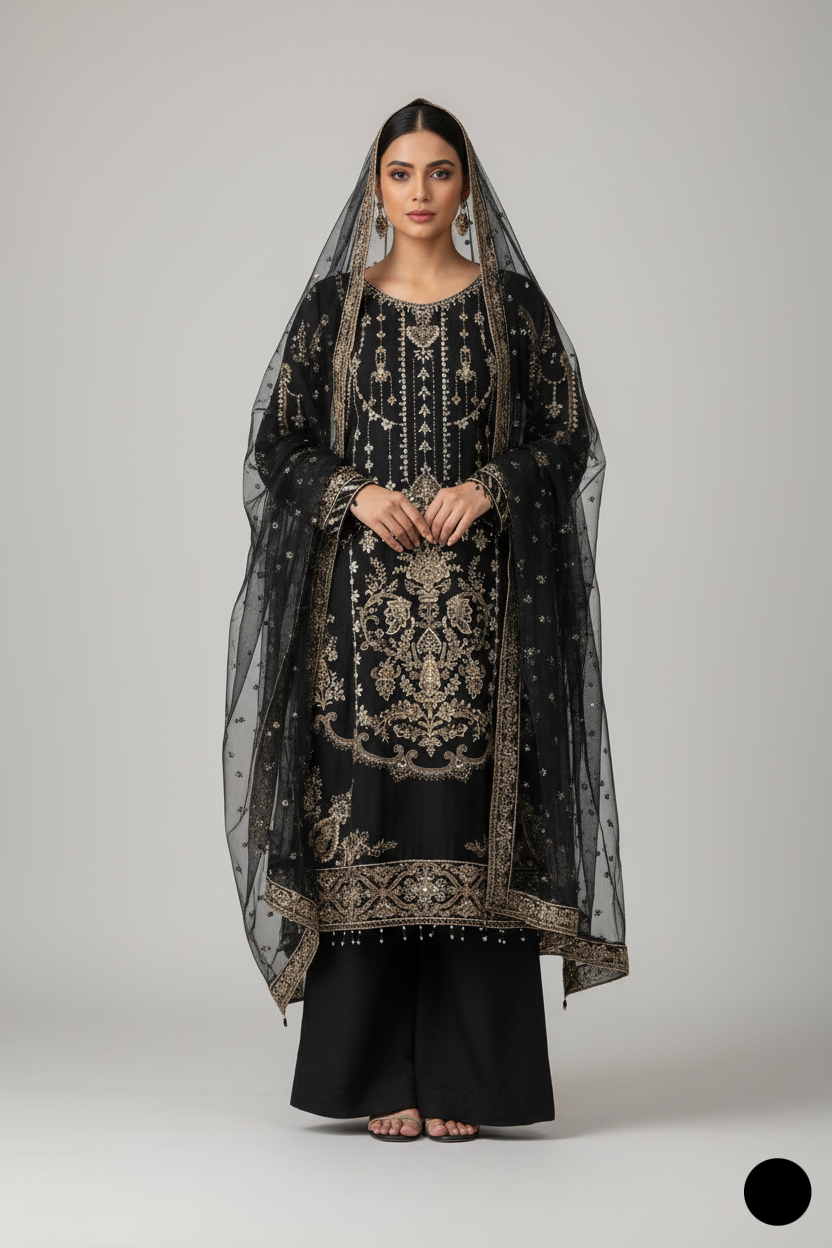 ABL 4057 Organza Pakistani women's elegant formal outfit back view