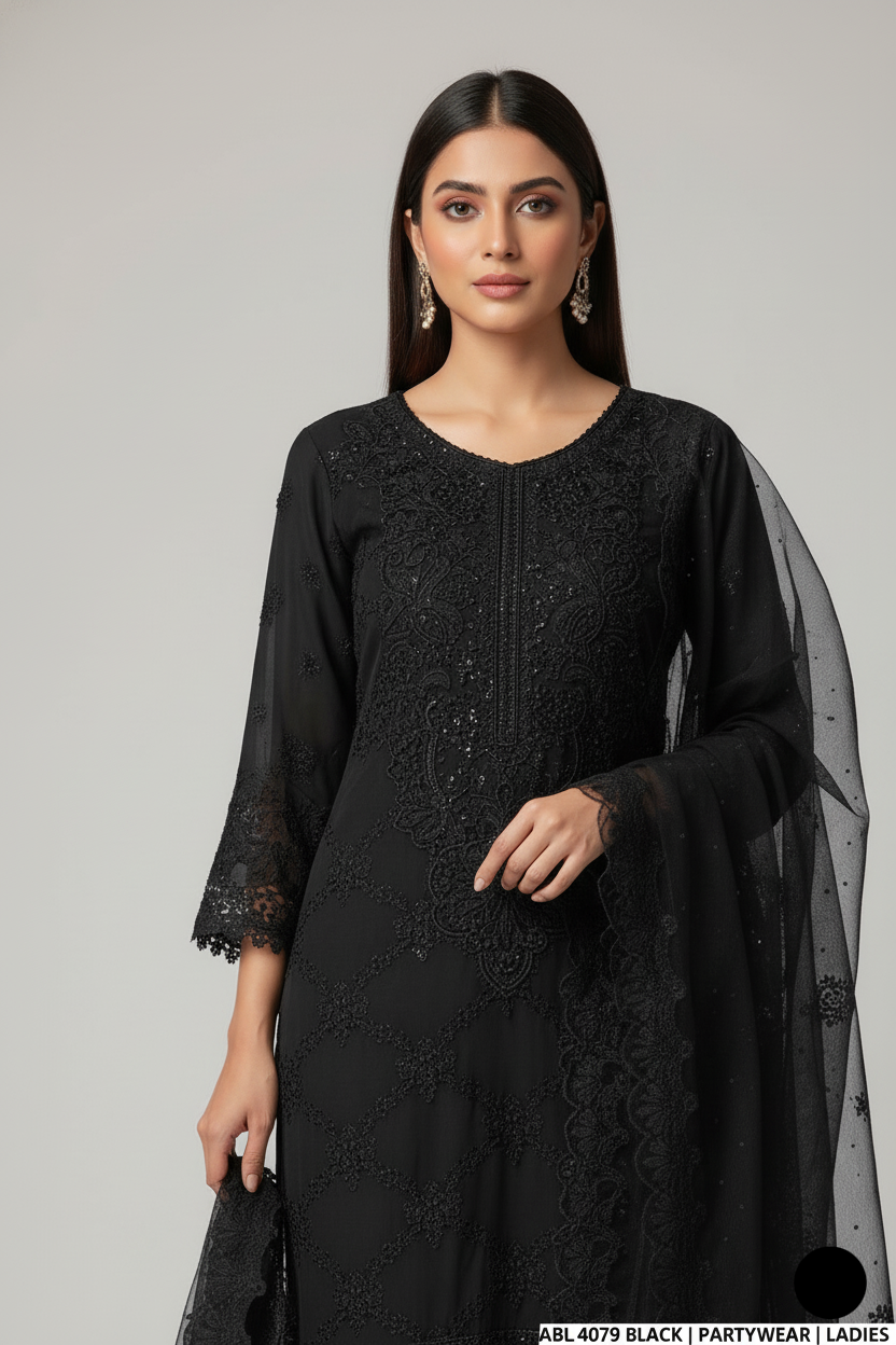 Black chiffon Pakistani women's A-Line shirt side view