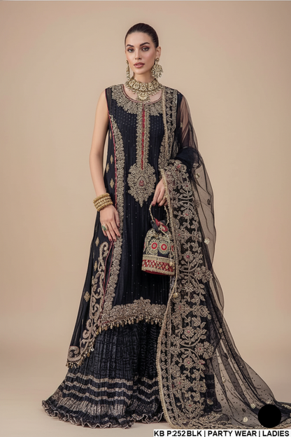 KB P252 Pakistani women's crinkle chiffon sharara detail view