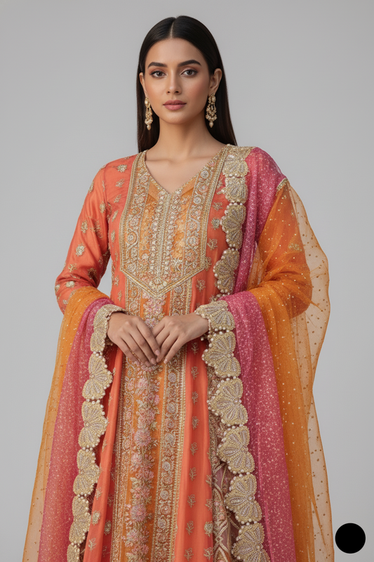 ABL 3794 organza Pakistani women's A-Line outfit with plazo side view