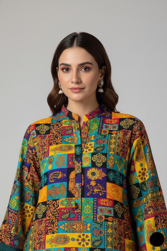Pakistani women's lawn A-Line printed casual shirt side view