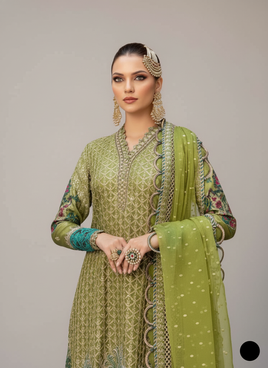 ABL 4118 MDI Chiffon Pakistani women's party wear with jacquard plazo side view