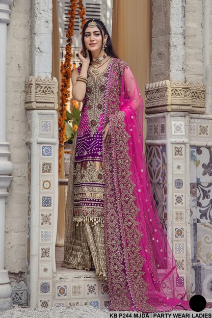 KB P244 Pakistani women's silk chunnari sharara detail view