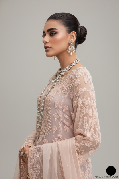 ABL 3813 Pakistani women's chiffon straight shirt detail view