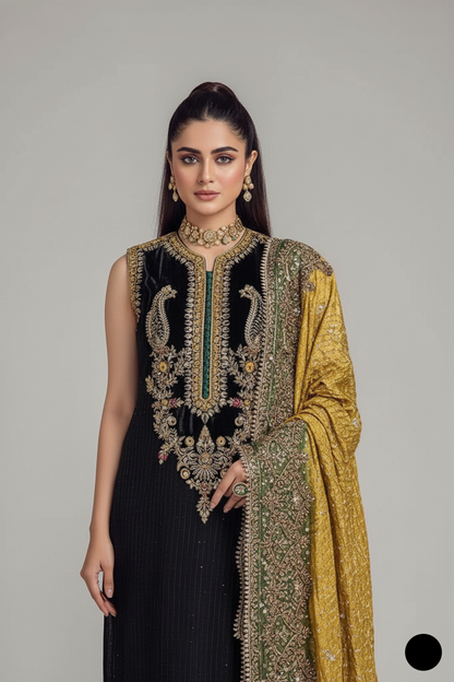 KB P241 crinkle chiffon Pakistani women's hand embroidered party wear side view