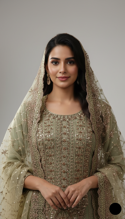 Pista green chiffon Pakistani women's straight shirt side view