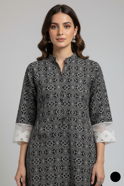 Pakistani women's lawn A-Line printed casual shirt side view
