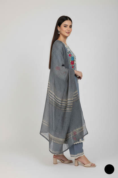 Pakistani women's grey lawn A-Line casual shirt detail view