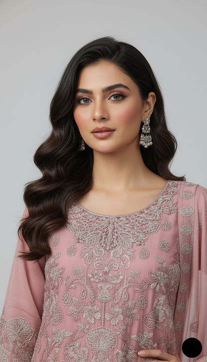ABS 2854 chiffon Pakistani women's straight shirt with grip trouser side view