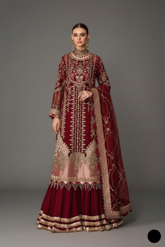 Organza A-Line shirt gharara ABL 3989 - Pakistani women's luxury formal wear with viscose trouser front view