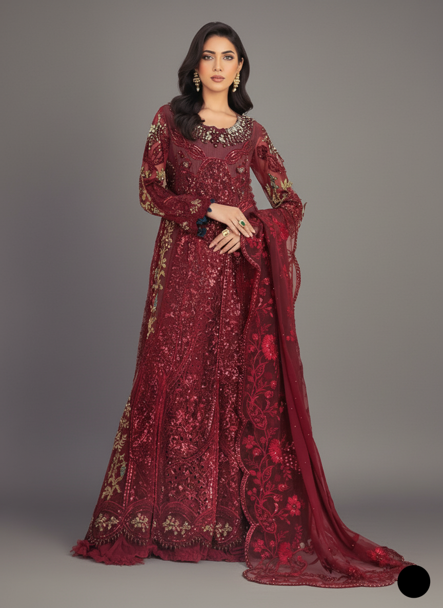 ABL 3979 Pakistani women's organza A-Line lehenga back view