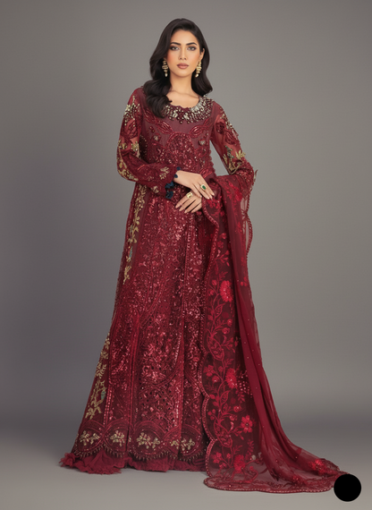 ABL 3979 Pakistani women's organza A-Line lehenga back view