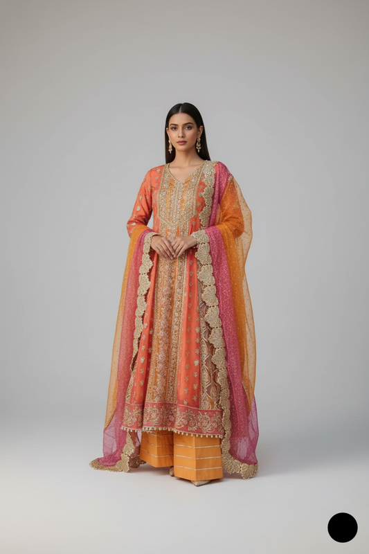 Organza A-Line shirt plazo ABL 3794 - Pakistani women's luxury formal wear with viscose trouser front view
