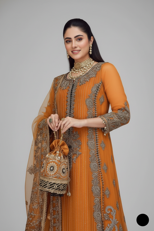 KB P252 crinkle chiffon Pakistani women's embroidered sharara side view