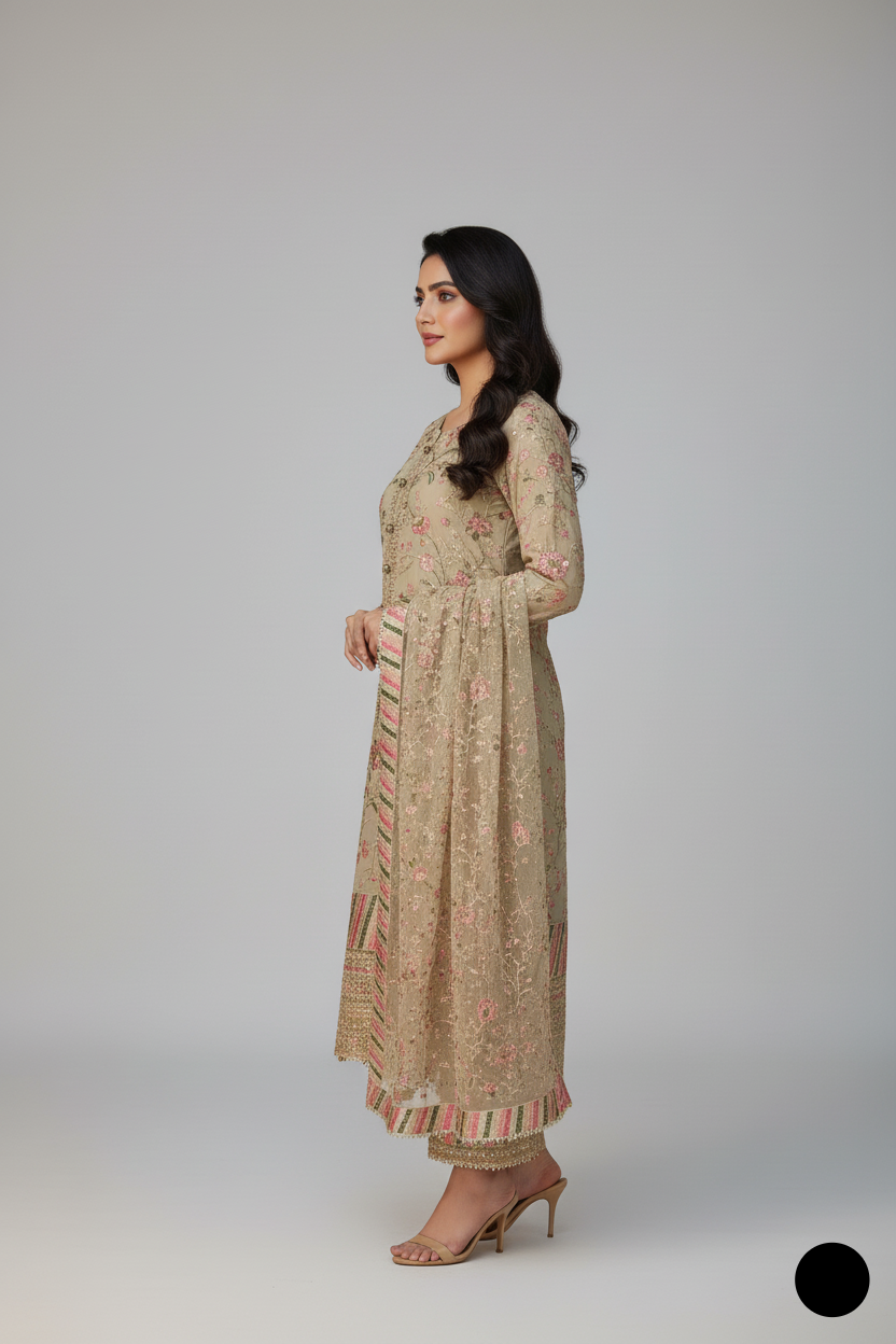 ABS 3037 Pakistani women's chiffon outfit detail view