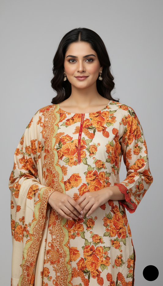 Pakistani women's lawn A-Line printed casual shirt side view