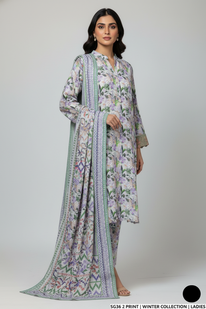 Pakistani women's lawn A-Line printed casual outfit detail view