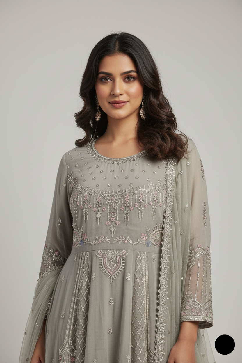 ABS SPO153 chiffon Pakistani women's tail frock with plazo side view