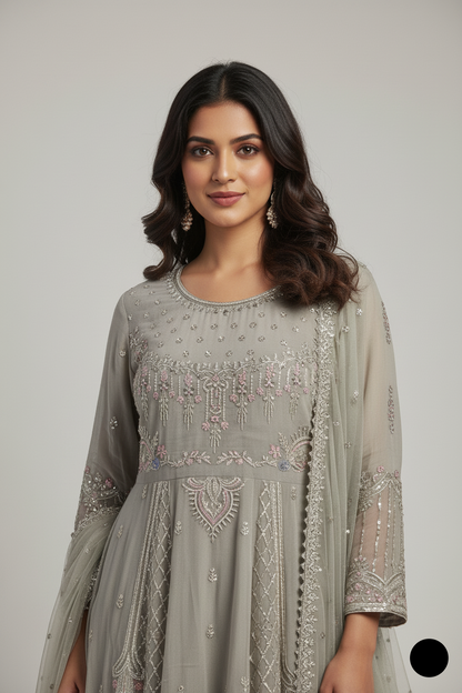 ABS SPO153 chiffon Pakistani women's tail frock with plazo side view