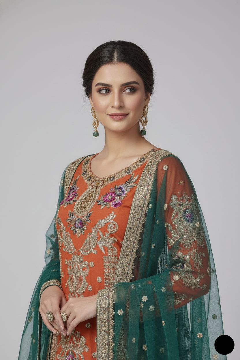 ABS 3027 Pakistani women's chiffon sharara outfit detail view