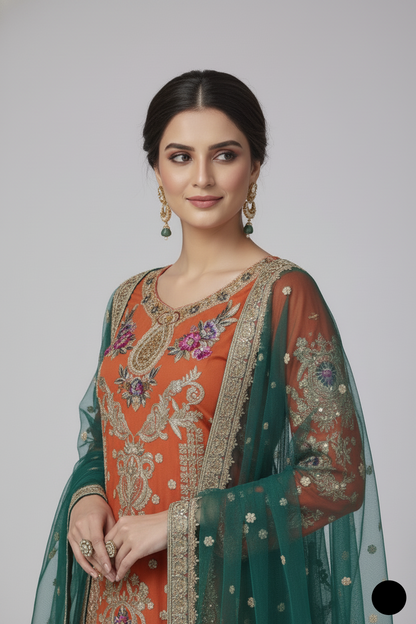 ABS 3027 Pakistani women's chiffon sharara outfit detail view