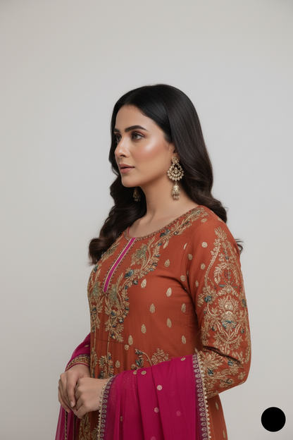ABS 3001 Pakistani women's chiffon frock plazo detail view