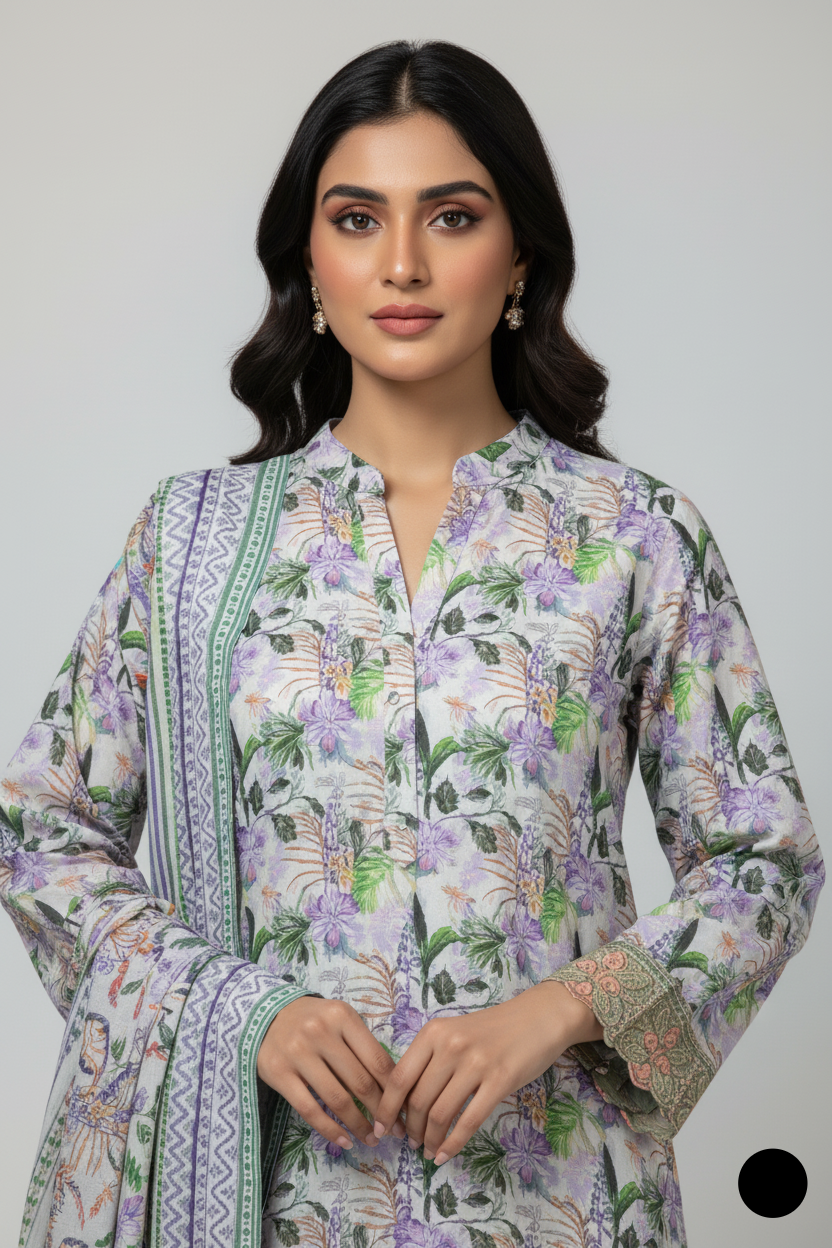 Pakistani women's lawn A-Line printed casual shirt side view
