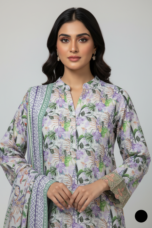 Pakistani women's lawn A-Line printed casual shirt side view