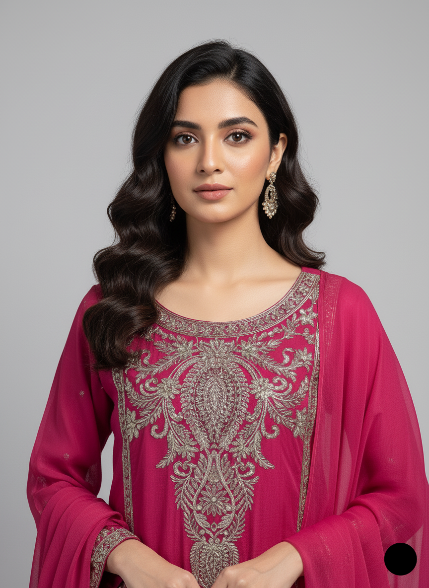PNW 512 chiffon Pakistani women's gown frock side view