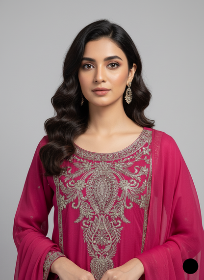 PNW 512 chiffon Pakistani women's gown frock side view