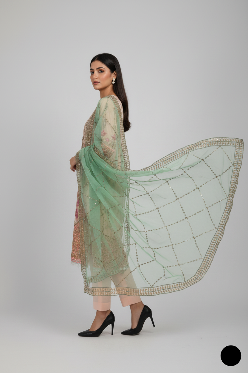 PNW 6269 Pakistani women's chiffon outfit back view