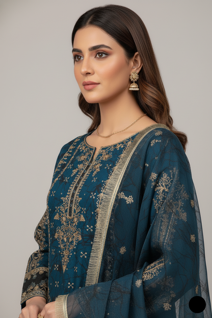 PNW 6281 Pakistani women's chiffon plazo outfit back view