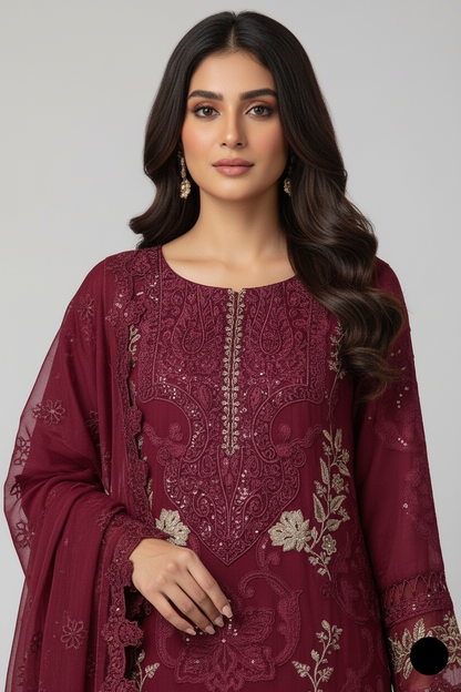 Maroon organza Pakistani women's straight shirt side view