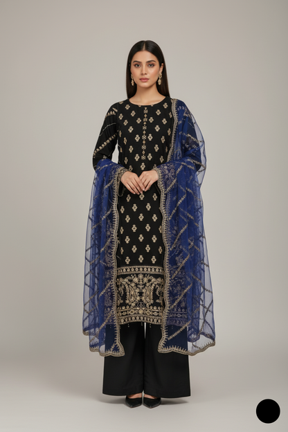 PNW 6310 Pakistani women's chiffon outfit with organza dupatta detail view