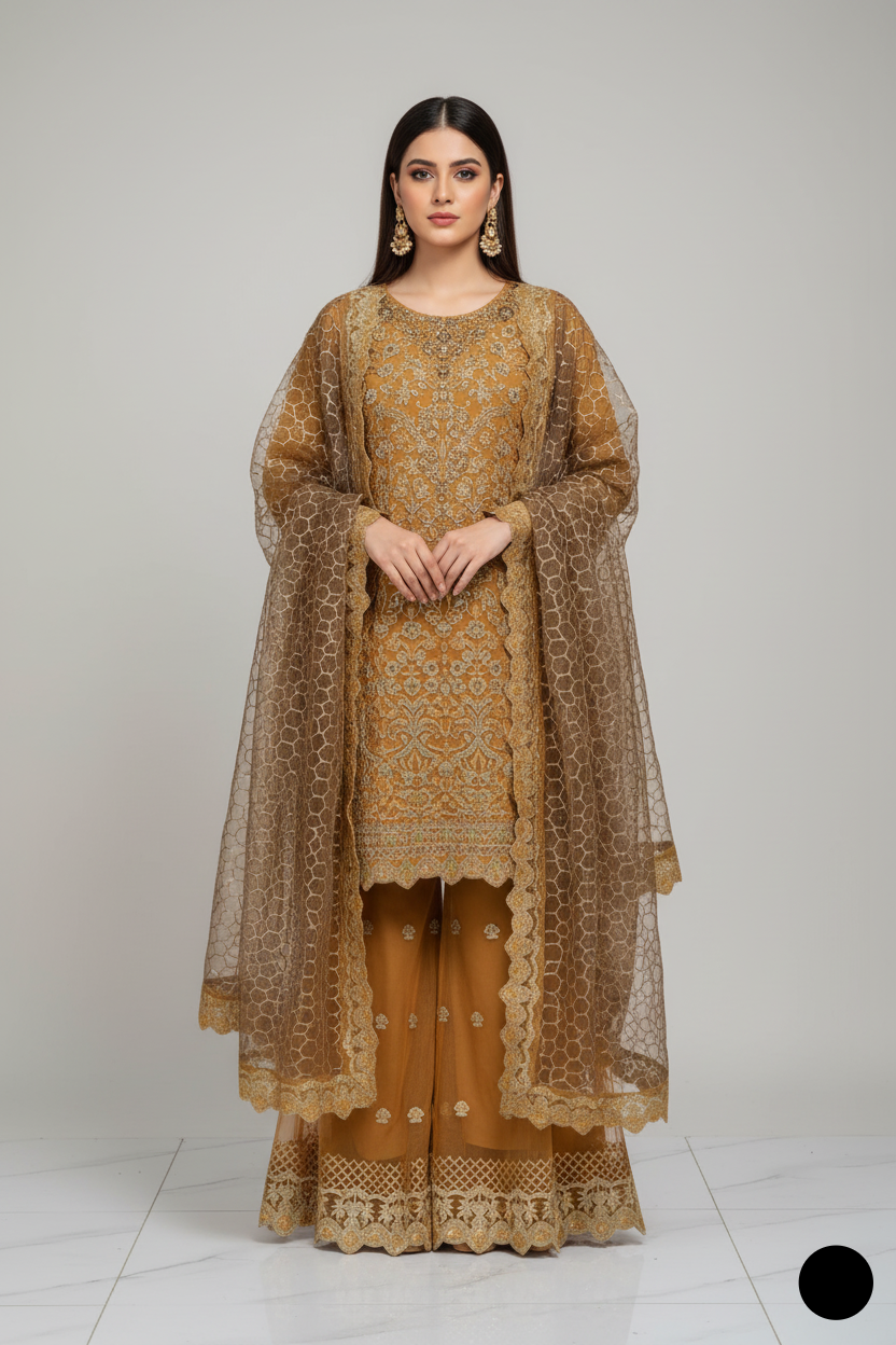 ABS 3172 Pakistani women's organza straight shirt plazo back view