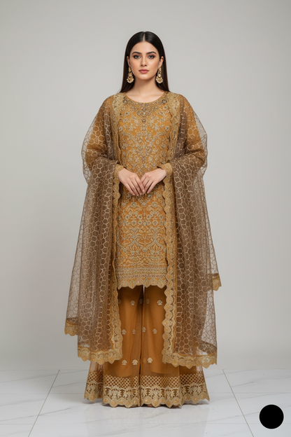 ABS 3172 Pakistani women's organza straight shirt plazo back view