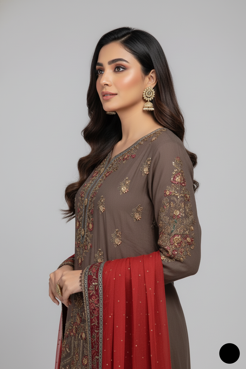 ABS 3143 Pakistani women's chiffon straight shirt detail view