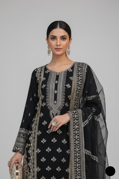 ABS 3050 chiffon Pakistani women's straight shirt with plazo side view
