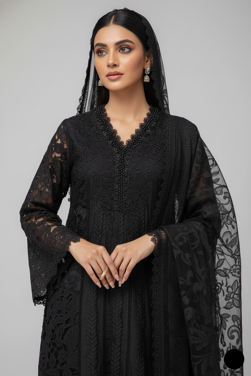 ABL 3999 organza A-Line Pakistani women's outfit with viscose trouser side view