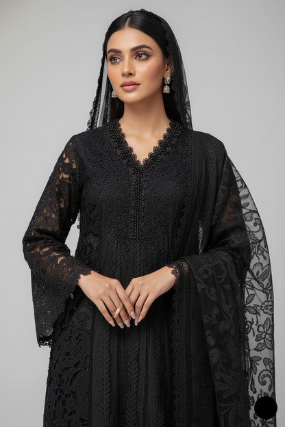 ABL 3999 organza A-Line Pakistani women's outfit with viscose trouser side view