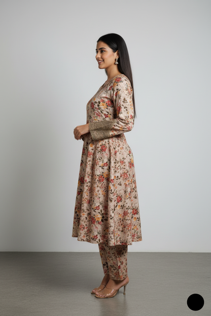 SG23 linen Pakistani women's angrakha frock side view