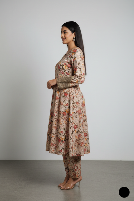 SG23 linen Pakistani women's angrakha frock side view