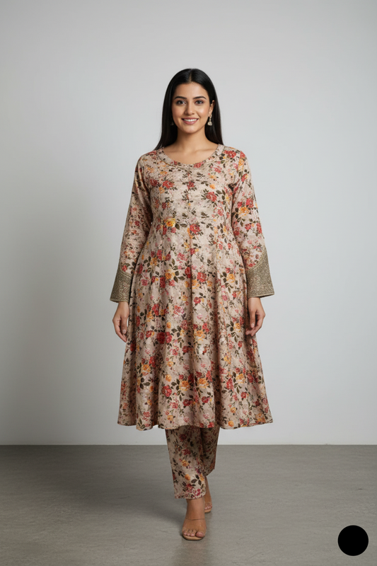 Linen angrakha frock SG23 - Pakistani women's semi-formal outfit with 2PC dupatta front view