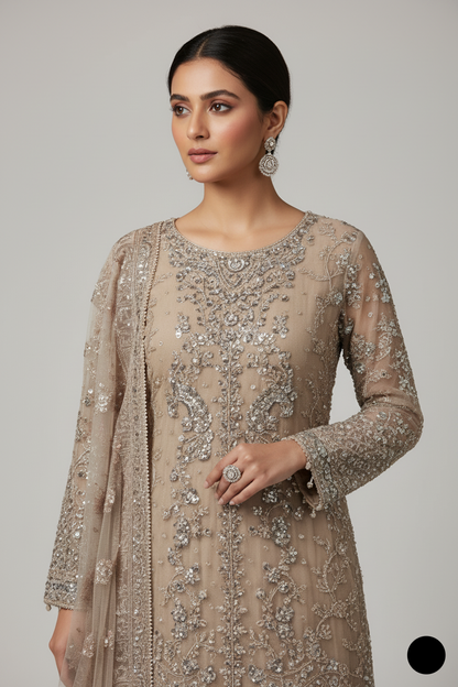 Skin organza Pakistani women's straight shirt side view