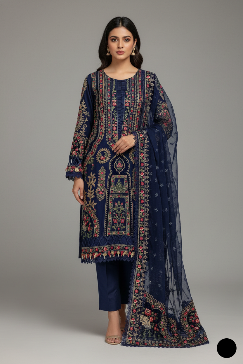 Chiffon A-Line shirt ABL 3883 - Pakistani women's elegant party wear with viscose trouser front view