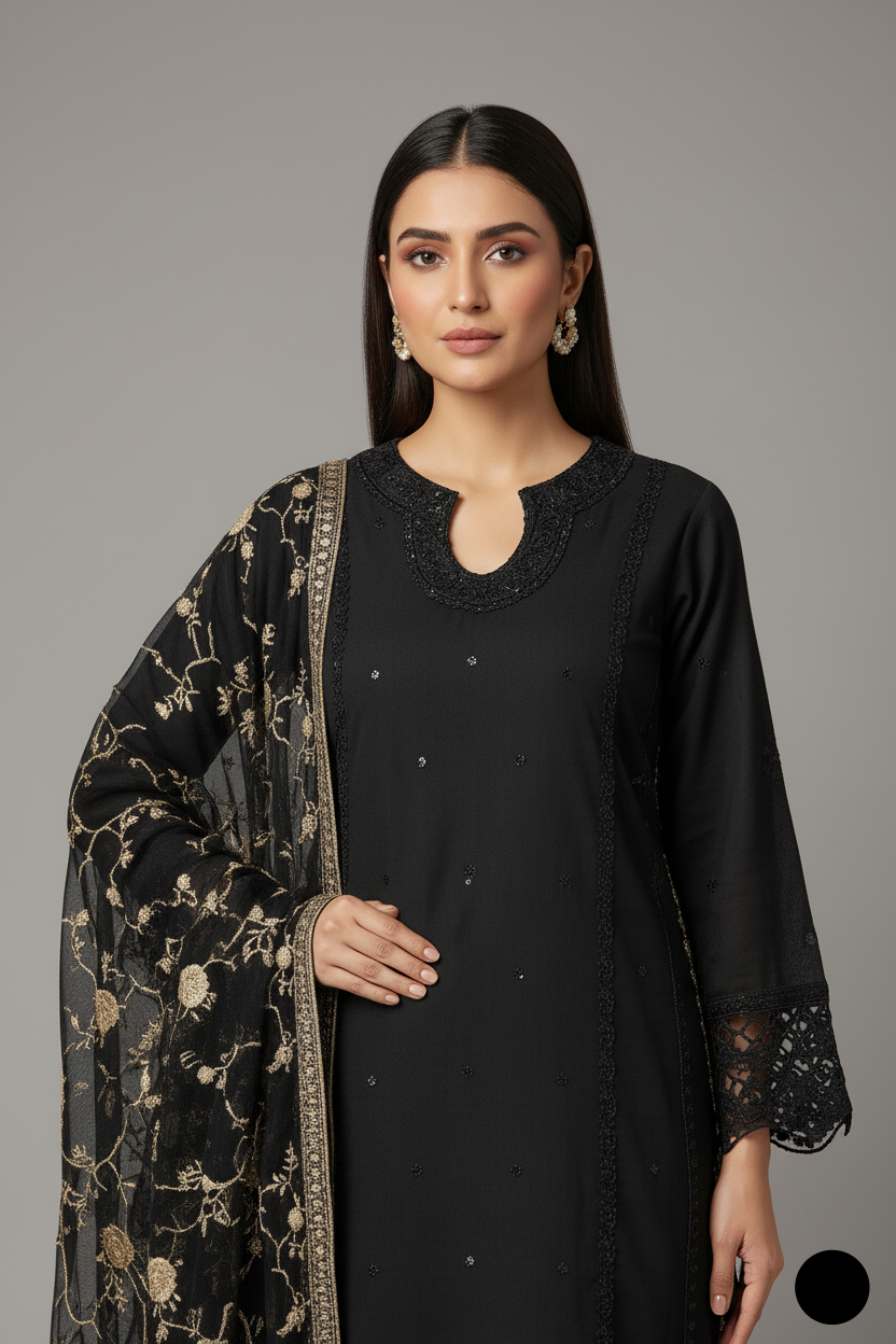 PNW 6342 chiffon Pakistani women's A-Line outfit side view